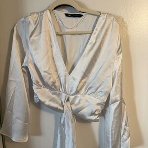 Zara Elegant White Wrap Top